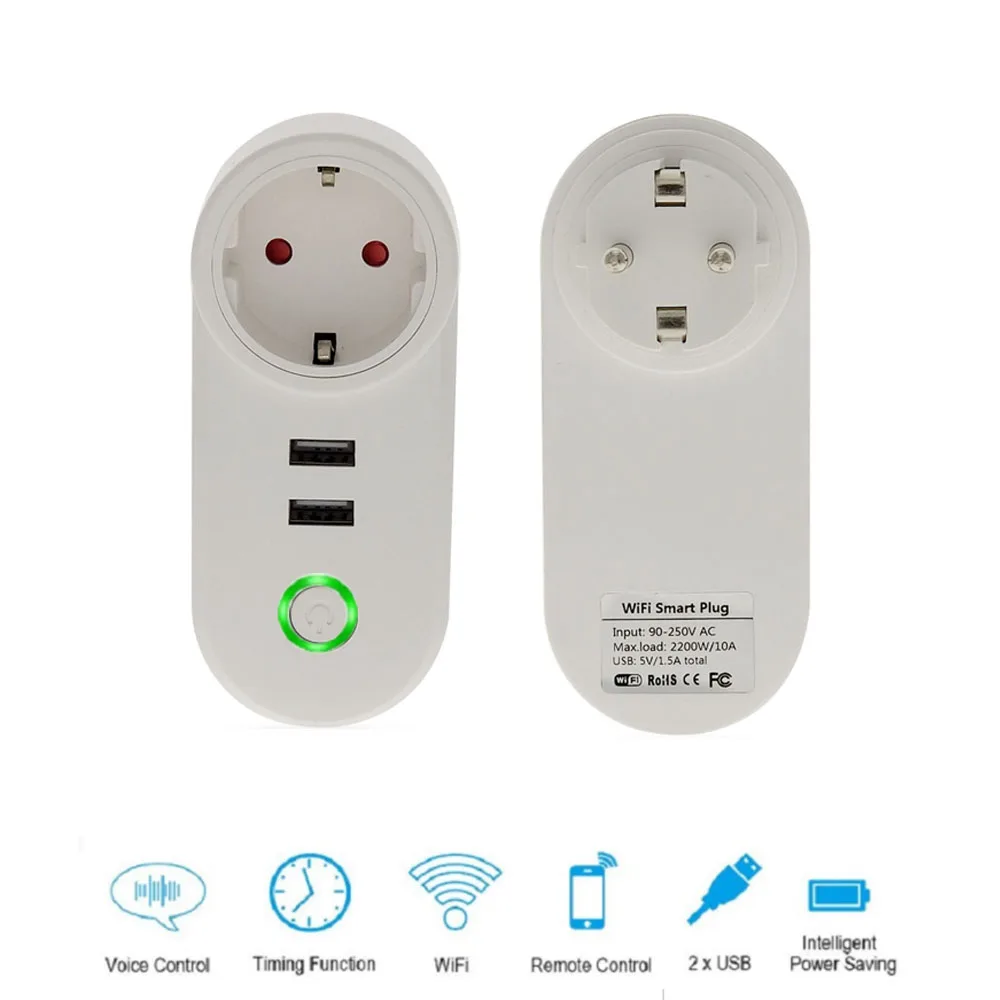 EU Smart Plug Wifi Socket For Google Home/Amazon Alexa 2 USB Smart Socket Remote Control Timing Switch Outlet 110V-230V
EU Smart Plug Wifi Socket For Google Home/Amazon Alexa 2 USB Smart Socket Remote Control Timing Switch Outlet 110V-230V