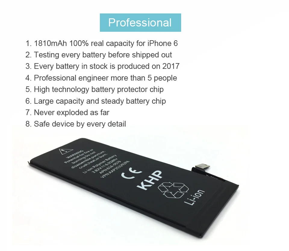 NEW 2017 100% Original KHP Phone Battery For iPhone 6 Capacity 1810mAh Repair Tools 0 Cycle Replacement Mobile Batteries Sticker (10)