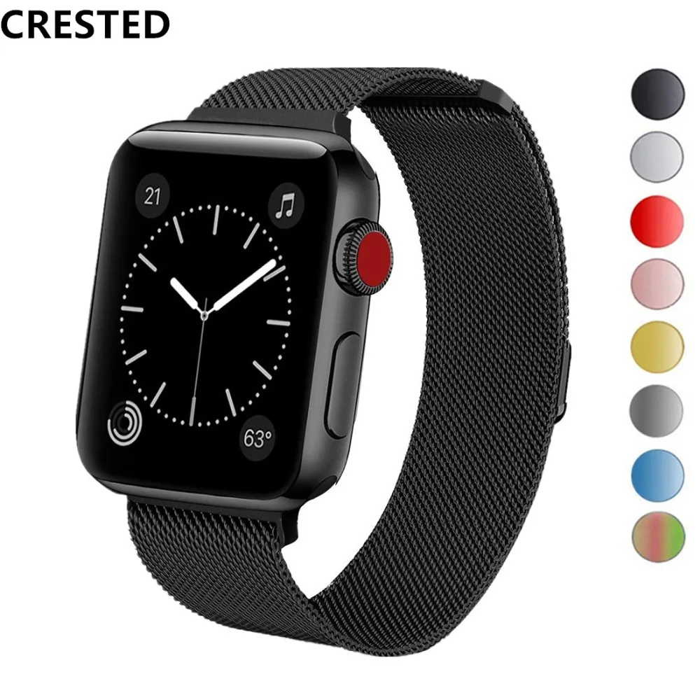 

CRESTED Milanese Loop strap For Apple Watch band 4 42mm 38mm iwatch band 3 44mm/40mm correa Stainless Steel Link Bracelet belt