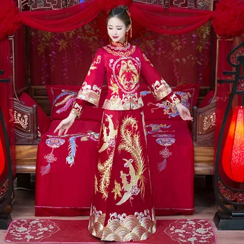 Chinese Traditional Women Marriage Set Exquisite Embroidery Phoenix Cheongsam Rhinestone Vestidos Bride Wedding Party Dressing
Chinese Traditional Women Marriage Set Exquisite Embroidery Phoenix Cheongsam Rhinestone Vestidos Bride Wedding Party Dressing