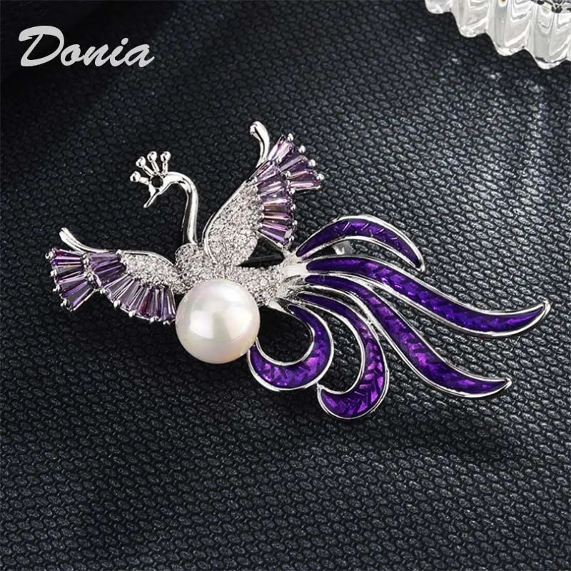 Donia jewelry New shell pearl color peacock brooch wild high-end phoenix copper micro-inlaid AAA zircon cute animal pin | Украшения и