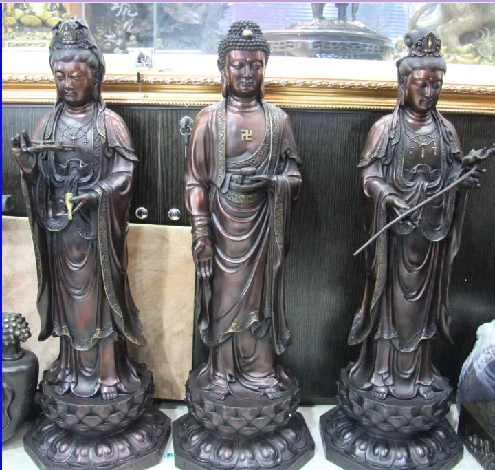 Tibet Buddhism Temple Red Copper Bronze Three Saints of the West Guan Yin Buddha
Tibet Buddhism Temple Red Copper Bronze Three Saints of the West Guan Yin Buddha