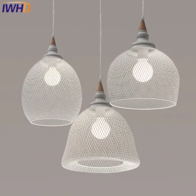 

IWHD Iron Suspension Luminaire Modern Pendant Lamp Led White Cage Hanglamp Home Lighting Fixtures Dining Room Bar Lamparas