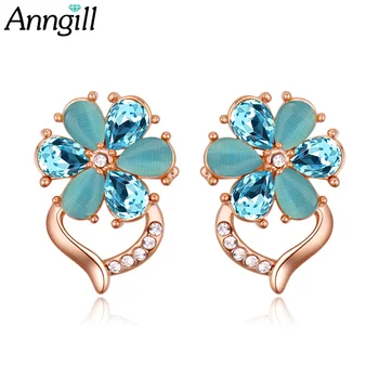 

Brincos 2018 Crystal From Swarovski Flower Earrings Pendientes Mujer Moda Opal Stud Earrings Jwelry For Women Fashion Girls Gift