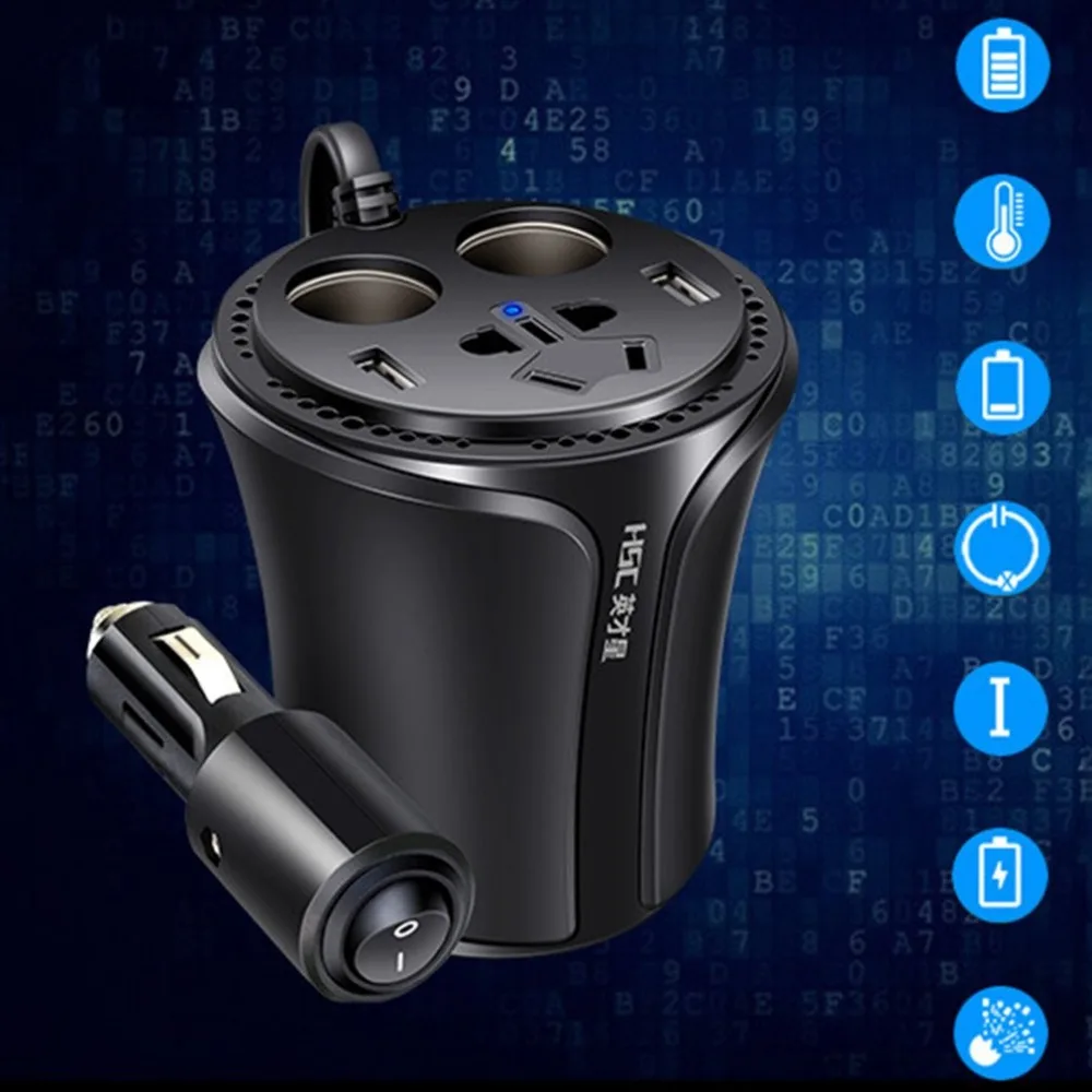 Hot Sale HSC 220V Car Power Inverter 3.1A Cup Shape Car Charger With Independent Switch 2*40W Cigarette Lighter Socket Splitter
Hot Sale HSC 220V Car Power Inverter 3.1A Cup Shape Car Charger With Independent Switch 2*40W Cigarette Lighter Socket Splitter