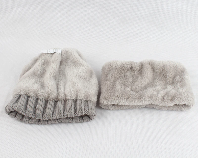 Kids Boys Girls Warm Fleece Liner Beanie Hats With Scarf Winter Fur Hat For Children Baby Pompom Skullies Beanies 16