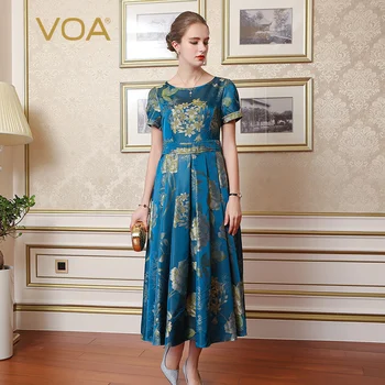 VOA Blue Vintage High Waist Slim Printed Pleated Dress Plus Size Silk Jacquard Floral Women Tunic Dresses Chinese Retro A7733
VOA Blue Vintage High Waist Slim Printed Pleated Dress Plus Size Silk Jacquard Floral Women Tunic Dresses Chinese Retro A7733