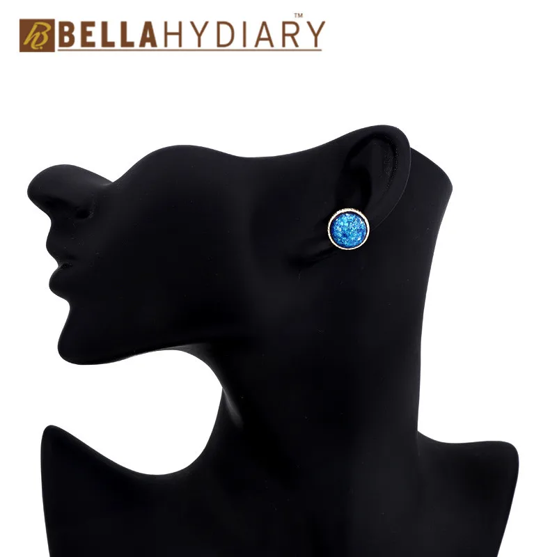 Simple Design Blue Pink White Druzy Resin Round Stud Earrings For Women Jewelry Pendientes Stud Mujer Moda 2019 Ohrringe Brinco (5) -