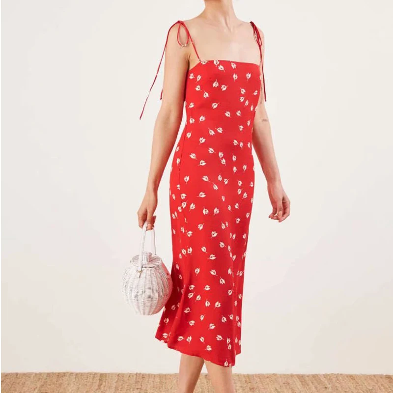 Red Women Spaghetti Strap Sheath Red French Style Mid-claf Dress Elegant Floral Printed Sleevelss Sexy Dress
Red Women Spaghetti Strap Sheath Red French Style Mid-claf Dress Elegant Floral Printed Sleevelss Sexy Dress