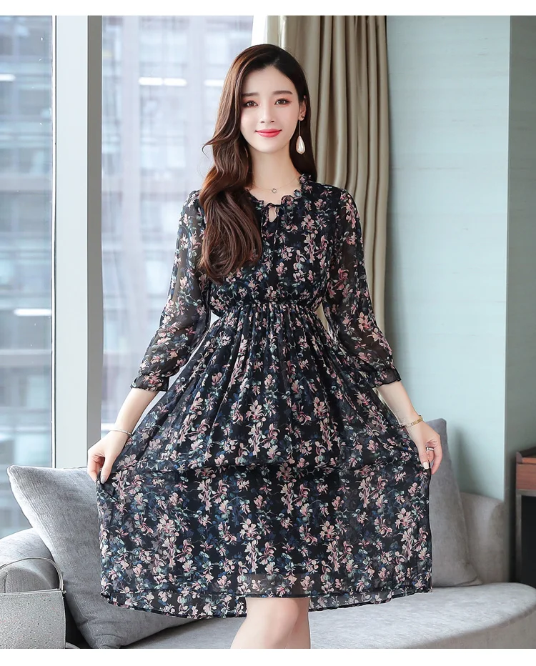 2021 Femal Vintage פרחוני שיפון Midi שמלות סתיו חורף הדפסת ארוך שרוול חוף שמלה אלגנטי נשים Bodycon המפלגה Vestidos 2021 Femal Vintage פרחוני שיפון Midi שמלות סתיו חורף הדפסת ארוך שרוול חוף שמלה אלגנטי נשים Bodycon המפלגה Vestidos