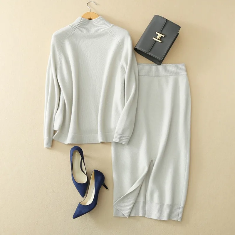 pure goat cashmere thick knit women's fashion suits pullover and mid-calf skirt 2pcs/set M/L
pure goat cashmere thick knit women's fashion suits pullover and mid-calf skirt 2pcs/set M/L