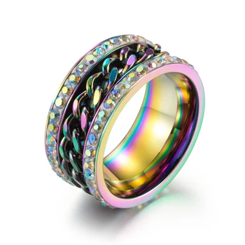 Rainbow Jewelry Ring Stainless Steel Chain with Zirconia Stone Ring for Men Multicolor Black Gold Color Punk Party Ring
Rainbow Jewelry Ring Stainless Steel Chain with Zirconia Stone Ring for Men Multicolor Black Gold Color Punk Party Ring