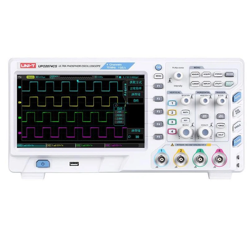 UNI-T UPO2074CS Digital Phosphor Oscilloscope 4 Channels 70MHz Bandwidth 1GS/s 8 Inches TFT LCD USB LAN Interface
UNI-T UPO2074CS Digital Phosphor Oscilloscope 4 Channels 70MHz Bandwidth 1GS/s 8 Inches TFT LCD USB LAN Interface