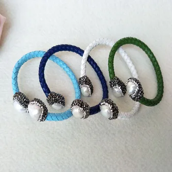 4pcs Colorful Leather Bangle,Pave Crystal Rhinestone Natural Fresh Water Pearl Cuff Jewelry Bracelet BG169
4pcs Colorful Leather Bangle,Pave Crystal Rhinestone Natural Fresh Water Pearl Cuff Jewelry Bracelet BG169