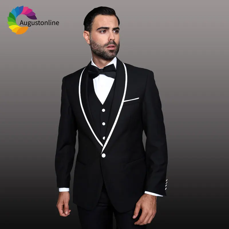 Black Men Suits White Shawl Lapel Groom Tuxedos Wedding Suits Slim Fit Best Man Blazers 3Piece Jacket Costume Homme Ternos
Black Men Suits White Shawl Lapel Groom Tuxedos Wedding Suits Slim Fit Best Man Blazers 3Piece Jacket Costume Homme Ternos