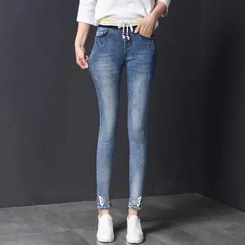 Skinny Jeans Pencil Pants Women Drawstring Waist Denim Blue Jeans Trousers High Waist Mom Jeans Beading Femme Pantalon Plus Size
Skinny Jeans Pencil Pants Women Drawstring Waist Denim Blue Jeans Trousers High Waist Mom Jeans Beading Femme Pantalon Plus Size
