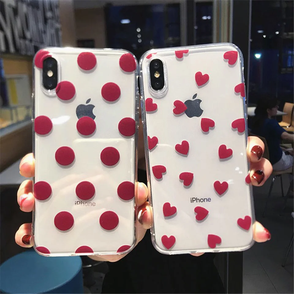 Lovebay Love Heart For iPhone 6 6s 7 8 Plus X XR XS Max 5 5S SE Phone Case Cute Cartoon Wave Point Clear Soft TPU For iPhone X