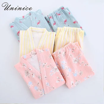 

Japanese Yukata Robes Pajamas Sets Winter Warm Kimono Suits Thickening Cotton Tops Pants Bathrobe Pyjamas Sleepwear Home Leisure