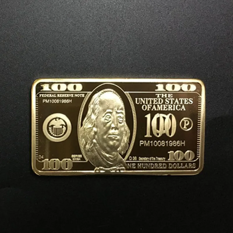 

5 Pcs The 100 Dollars Banknote 1 OZ 24K Real Gold Plated Badge 50 x 28 Mm Souvenir Coin Bullion Collectible decorationBar