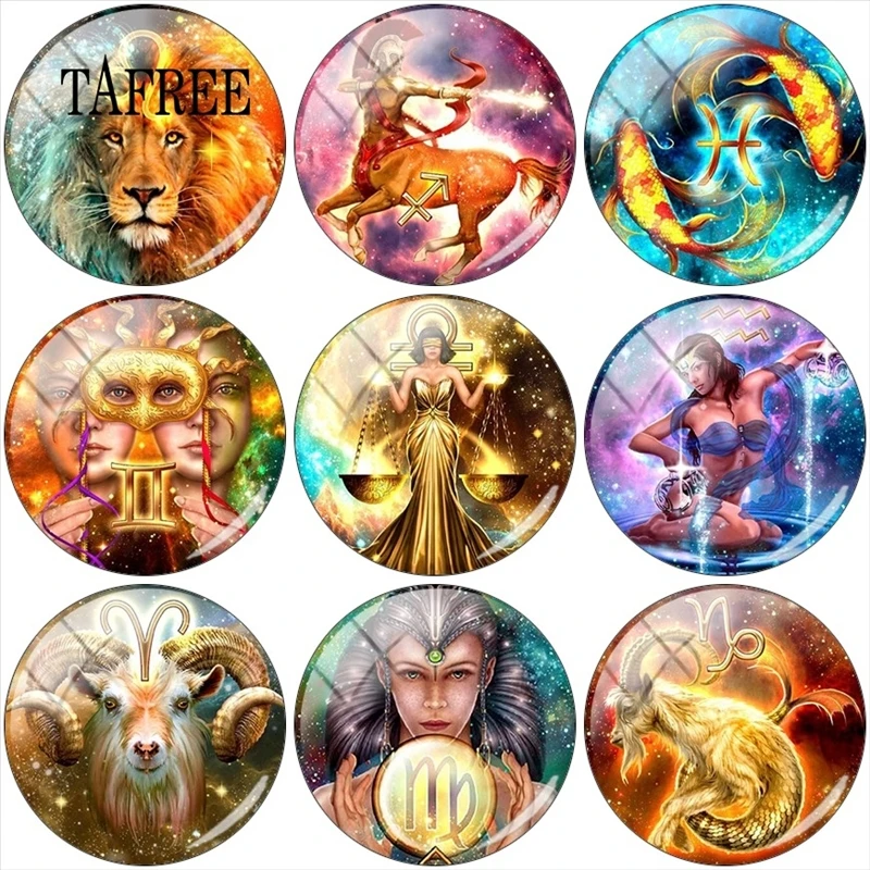 TAFREE 12 Zodiac Signs Art Picture 12mm/15mm/16mm/18mm/20mm/25mm Round Photo Glass Cabochon Demo Flat Back Making Findings
TAFREE 12 Zodiac Signs Art Picture 12mm/15mm/16mm/18mm/20mm/25mm Round Photo Glass Cabochon Demo Flat Back Making Findings