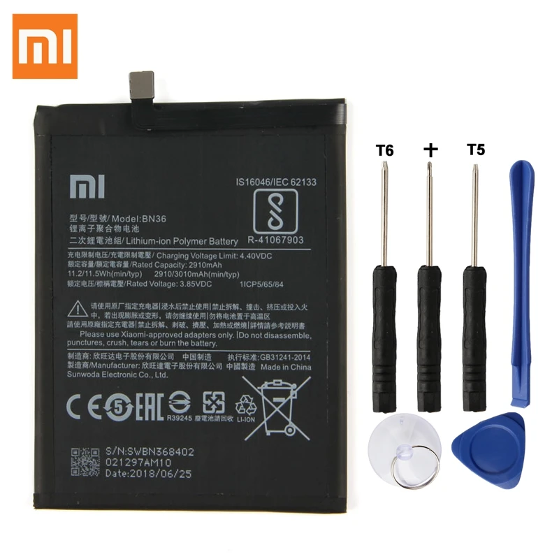 Xiao Mi Original Replacement Battery BN36 For Xiaomi Mi 6X Authentic Phone Battery 3010mAh
Xiao Mi Original Replacement Battery BN36 For Xiaomi Mi 6X Authentic Phone Battery 3010mAh