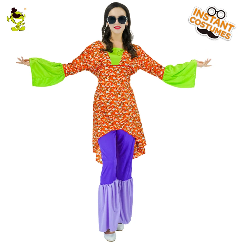 Women Flower Hippie Costumes with Flare Pants Adult Carnival Funky Party Fashion Rocker Imitation Outfits for Music Festivals
Women Flower Hippie Costumes with Flare Pants Adult Carnival Funky Party Fashion Rocker Imitation Outfits for Music Festivals