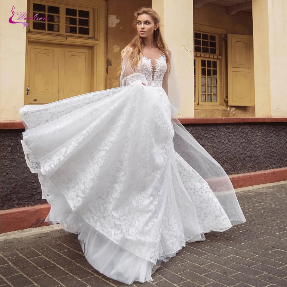Waulizane Bust Skin Tulle Of A Line Wedding Dress With Deep V-Neckline Sweep Train
Waulizane Bust Skin Tulle Of A Line Wedding Dress With Deep V-Neckline Sweep Train