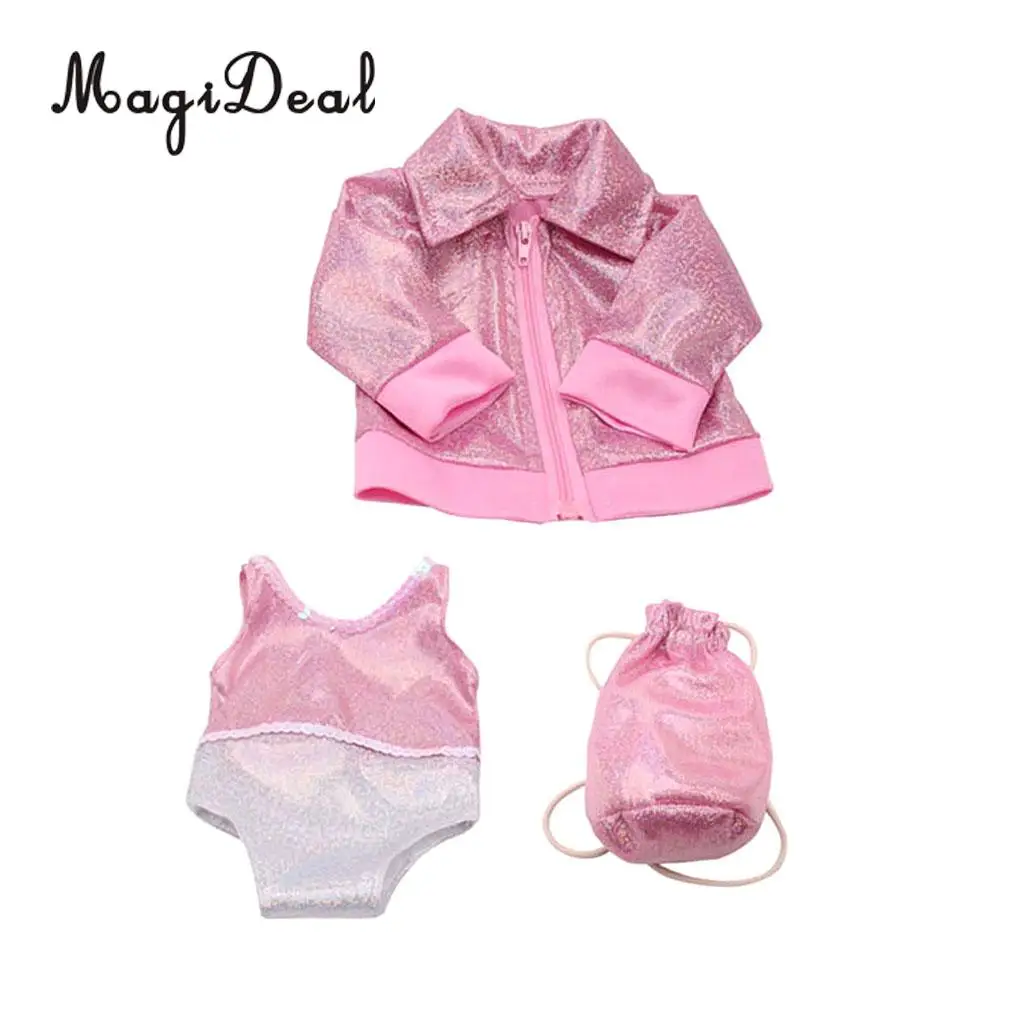 Lovely 18inch Doll Pink Swimsuit Set - Bikini + Coat + Backpack for Doll Accessories