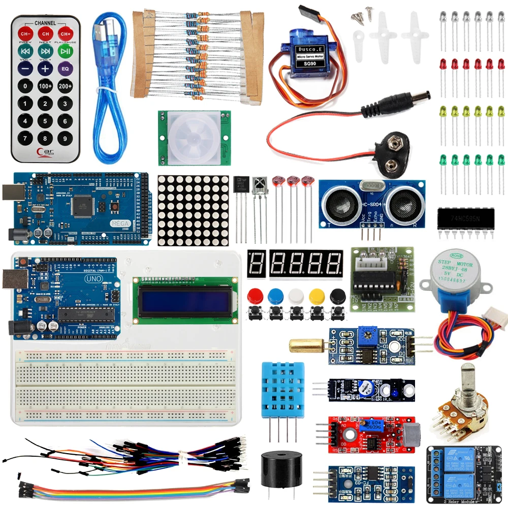 

Starter Kit For Arduino UNO R3 &Mega2560 Board for LED 1602 LCD Servo Motor Relay Sensor Module Learning Basic Suite /USB Cable