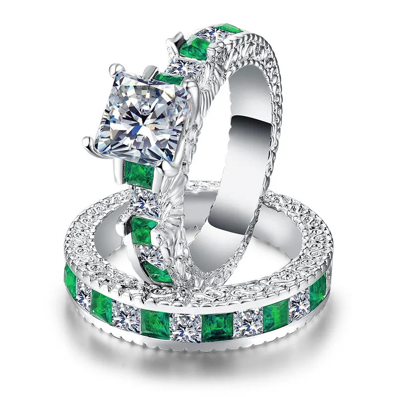 Huitan 2PC Wedding Ring Set With Dazzling Green&Blue Side Pebbles Square Stone Vintage Classic Bridal Ring Sets With Size 6-10
Huitan 2PC Wedding Ring Set With Dazzling Green&Blue Side Pebbles Square Stone Vintage Classic Bridal Ring Sets With Size 6-10