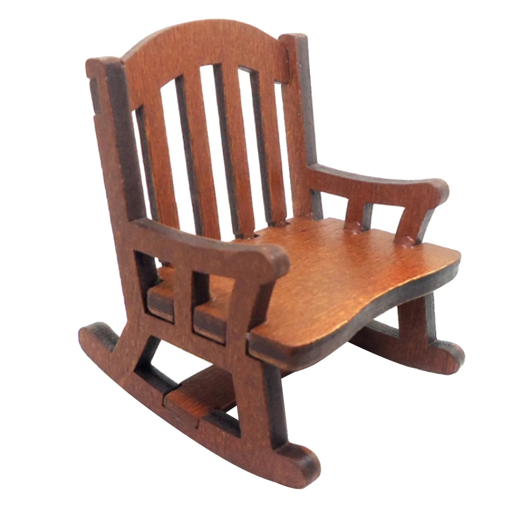 1/12 Dollhouse Miniature Room Furniture Wooden Rocking Chair Woven Seat Handicraft For Girls Dollhouse