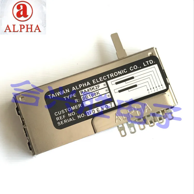 Taiwan ALPHA aihua orbit type sliding potentiometer RA45K2F double B100K direct sliding potentiometer
Taiwan ALPHA aihua orbit type sliding potentiometer RA45K2F double B100K direct sliding potentiometer