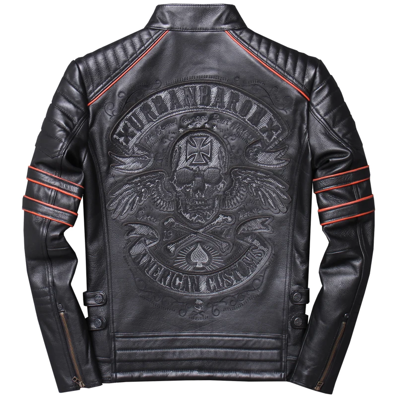HARLEY DAMSON Black Men Skulls Embroidery Biker's Leaher Jacket Plus Size XXXXL Genuine Cowhide Spring Slim Fit Motorcycle Coat
HARLEY DAMSON Black Men Skulls Embroidery Biker's Leaher Jacket Plus Size XXXXL Genuine Cowhide Spring Slim Fit Motorcycle Coat