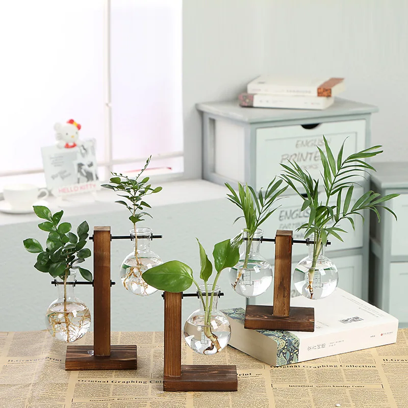 Epacket Terrarium Hydroponic Plant Vases Vintage Flower Pot Transparent Vase Wooden Frame Glass Tabletop Plants Home BonsaiDecor | Дом и сад