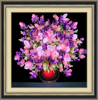 POVUOP Ribbon embroidery 48X48CM floweryness home paintings 3d print cross stitch three-dimensional embroidery