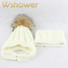 Zima kapelusze dla dzieci akcesoria prawdziwe pompon z futra szopa szalik czapka dla dzieci zestawy dla dzieci dziewczyna podszewka z polaru zagęszczony ciepły czapka z nausznikami czapka(China)