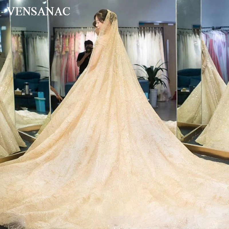 VENSANAC V Neck Lace Ball Gown Wedding Dresses Off The Shoulder Sequined Chapel Train Backless Bridal Gowns
VENSANAC V Neck Lace Ball Gown Wedding Dresses Off The Shoulder Sequined Chapel Train Backless Bridal Gowns