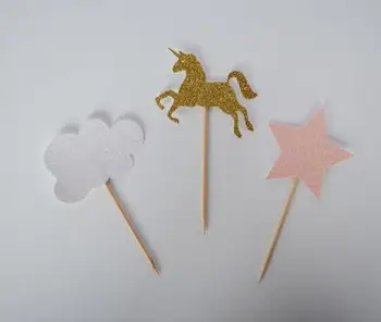 

glitter unicorn star cloud 1st birthday cupcake toppers baptism baby shower wedding party decoration doughnut food toothpicks