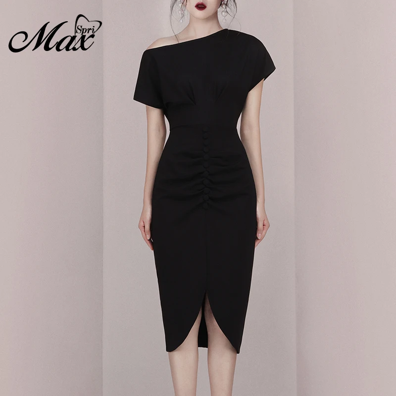 Max Spri 2019 New Fashion Women Asymmetrical Neckline Short Sleeves Split Front Elegant Office Lady Sheath Mid-Calf Dress Black
Max Spri 2019 New Fashion Women Asymmetrical Neckline Short Sleeves Split Front Elegant Office Lady Sheath Mid-Calf Dress Black