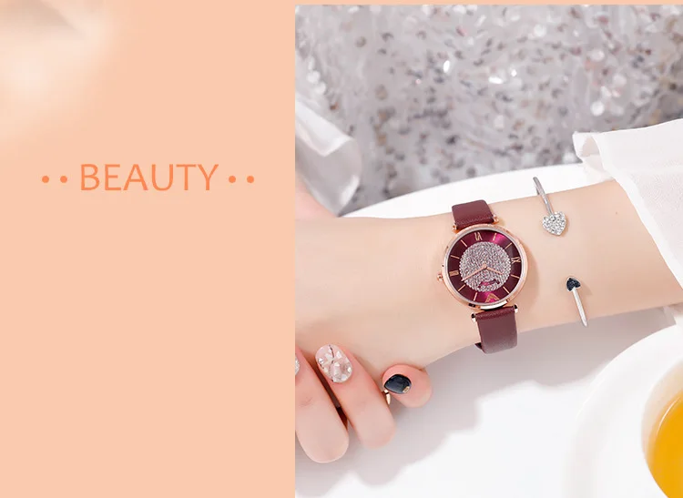 Luxury Brand Ladies Watch Star Sky Diamond Dial Women Bracelet Watches Magnetic Stainless Steel Leather Wristwatches Reloj Mujer 3