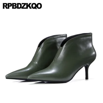 genuine leather ankle winter short autumn high heel pointed toe slip on boots black designer shoes women luxury 2018 stiletto 
genuine leather ankle winter short autumn high heel pointed toe slip on boots black designer shoes women luxury 2018 stiletto