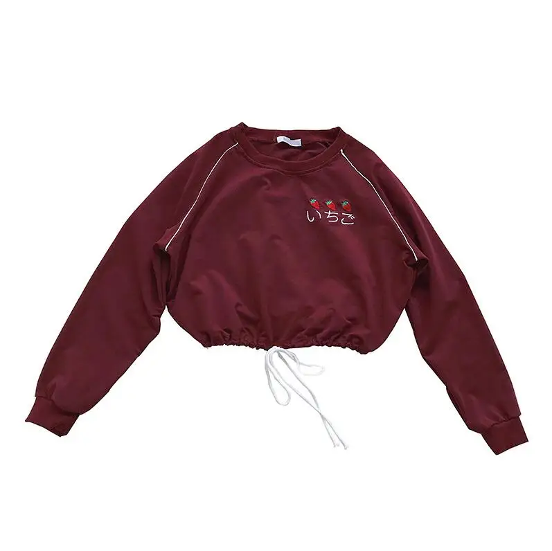 Autumn Strawberry Letter Embroidered Long Sleeve T-Shirt Women's Lace up Short Top
Autumn Strawberry Letter Embroidered Long Sleeve T-Shirt Women's Lace up Short Top