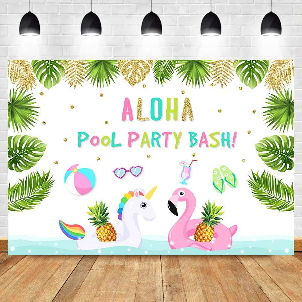 Aloha бассейн вечерние Bash Backdrp милый ЕДИНОРОГ розовый утка плавательный кольцо фото