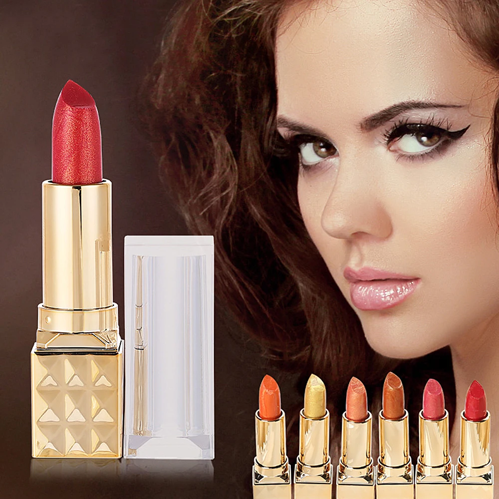 6 Color Gold-plated Lipstick Moisturizing Pumpkin Fish Ji sexy shiny metallic lip gloss Waterproof lips Makeup Cosmetic TSLM2
6 Color Gold-plated Lipstick Moisturizing Pumpkin Fish Ji sexy shiny metallic lip gloss Waterproof lips Makeup Cosmetic TSLM2