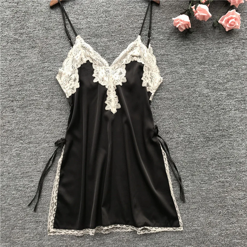 Women Sleepwear Lace Trim V-Neck Strappy Chemise Nightgown Slip Lingerie Dress Summmer Sexy Female Sleepshirt
Women Sleepwear Lace Trim V-Neck Strappy Chemise Nightgown Slip Lingerie Dress Summmer Sexy Female Sleepshirt