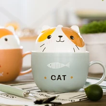 Lovely breakfast Cat and fish coffee cup , Bear Pig Fox Dog Ceramic tea Mug cup milk mug