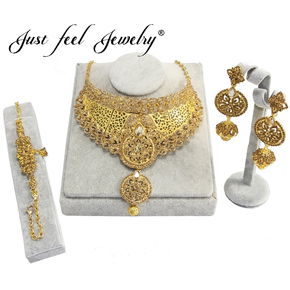 JUST FEEL India Gold Color Jewelry Sets Choker Necklace Earrings Bracelets Nigerian Big African Bridal Wedding Accessories Gift
JUST FEEL India Gold Color Jewelry Sets Choker Necklace Earrings Bracelets Nigerian Big African Bridal Wedding Accessories Gift
