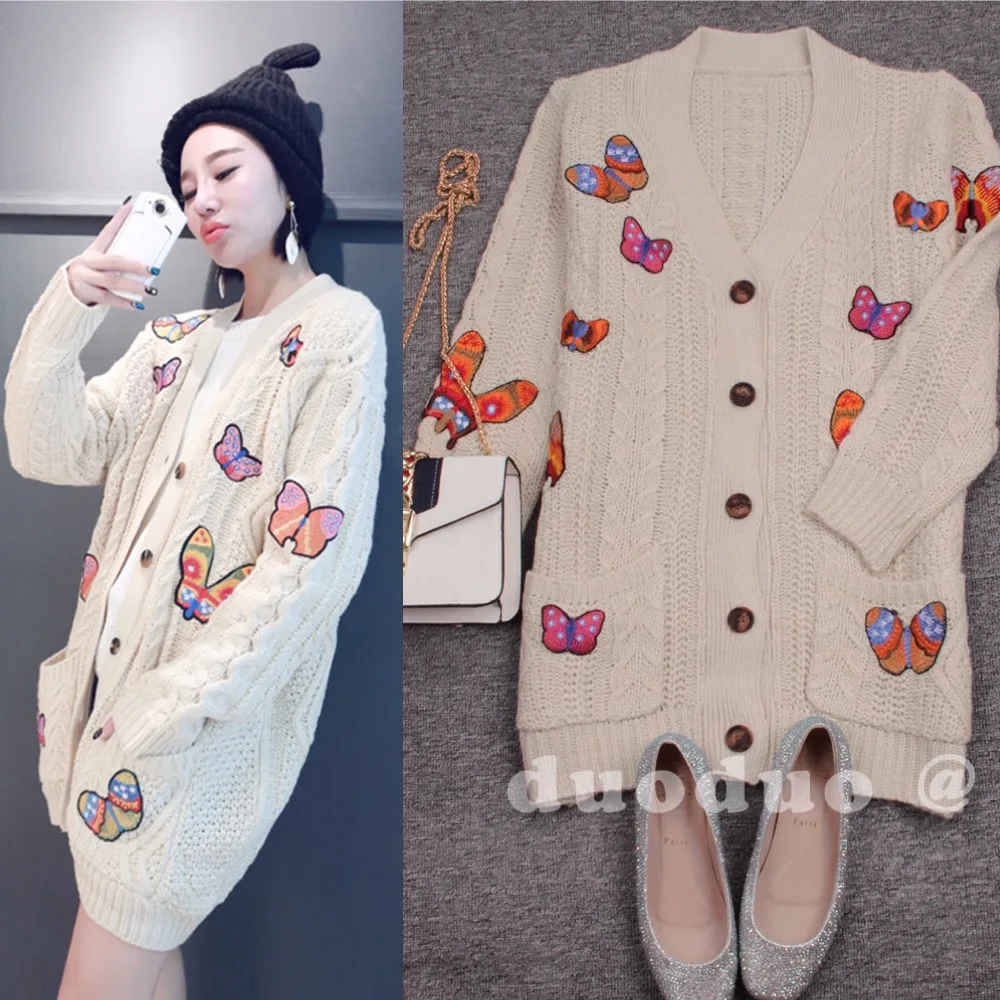 Spring 2017 New Arrival Sweater Women Clothes Butterfly Embroidery Cardigan Beige Long Sleeve Casual Girls Outfits
Spring 2017 New Arrival Sweater Women Clothes Butterfly Embroidery Cardigan Beige Long Sleeve Casual Girls Outfits