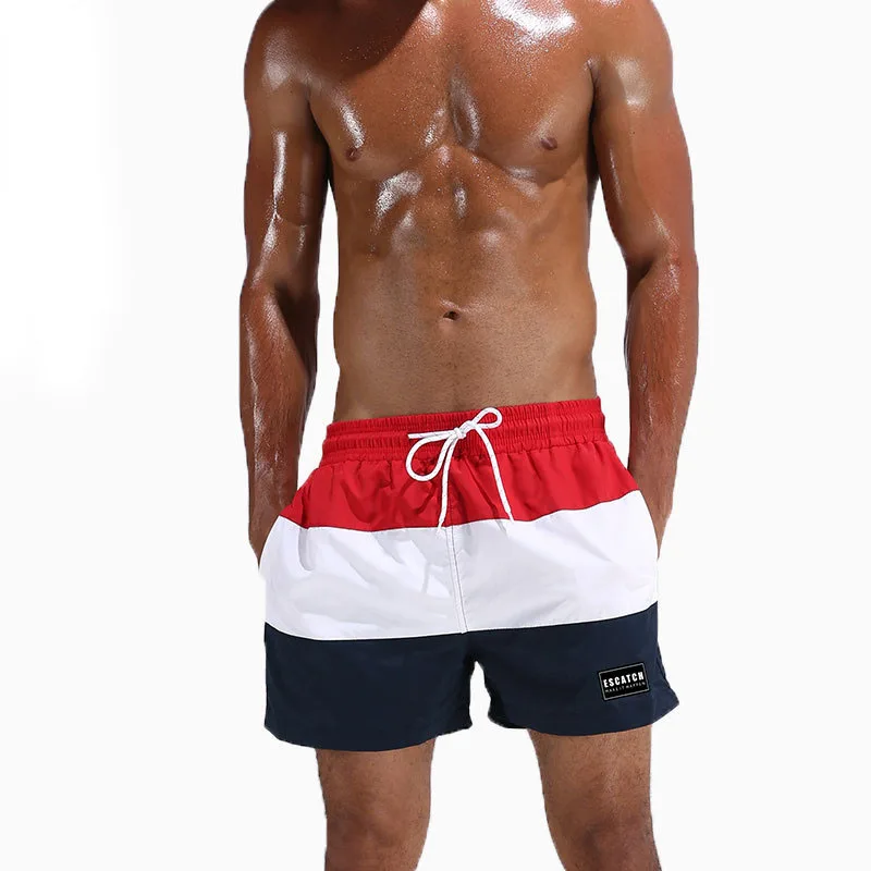 Фото Быстросохнущие мужские пляжные шорты летние для плавания в полоску сексуальные