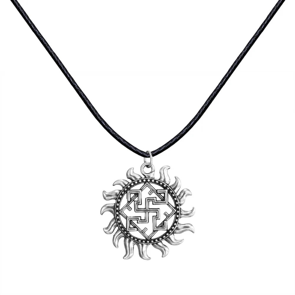 Unique Antique Silver Punk Slavic Valkyrie Symbol Viking Scandinavian Amulet Fire Pendant Necklace Christmas Gift for Men Women